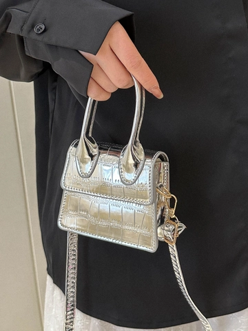 Mini Sac Fourre-tout Femmes Cuir PU Motif Crocodile Métallisé Petit Sac Carré Avec Poignée Longue Bandoulière Micro Sac De Fête