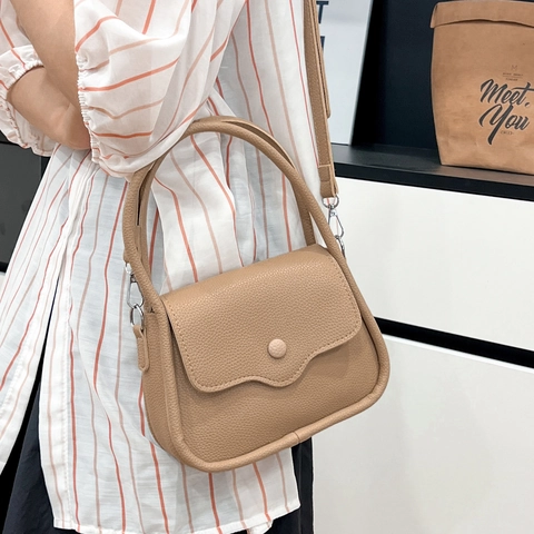 Bolso de Silla de Montar para Mujer Cuero PU con Patrón de Lichi Bolso Bandolera Pequeño con Asa de Borde Ondulado