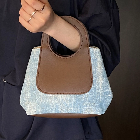 Vintage Dames Denim PU Patchwork Handtas Contrastkleur Strass Kleine Tote Handtas Dagelijks Woon-werkverkeer Winkelen Cadeau