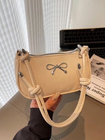 French Bow Crescent Underarm Bag Minimalist PU Leather Small Shoulder Bag For Women Fashion Knot Strap Sweet Handbag