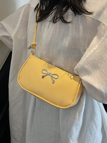 French Bow Crescent Underarm Bag Minimalist PU Leather Small Shoulder Bag For Women Fashion Knot Strap Sweet Handbag