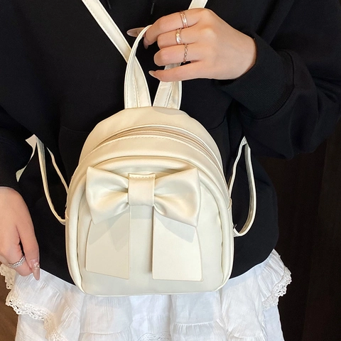 Mini Mochila para Mujer de Cuero PU con Lazo Grande Bolso de Hombro Cruzado Moda Minimalista Urbano Informal