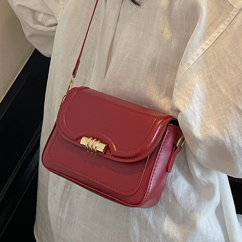 Vintage Damen PU-Leder Umhängetasche Goldener Metallverschluss Kleine Quadratische Crossbody Bag Retro Mode Handtasche