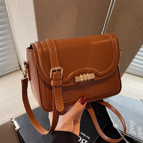 Vintage Damen PU-Leder Umhängetasche Goldener Metallverschluss Kleine Quadratische Crossbody Bag Retro Mode Handtasche