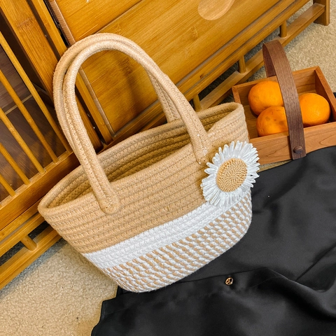 Handgewebte Stroh Schultertasche Für Damen Gestreifte Strandtasche Mit Schleife Blume Dekor Sommer Urlaub Mode Tasche