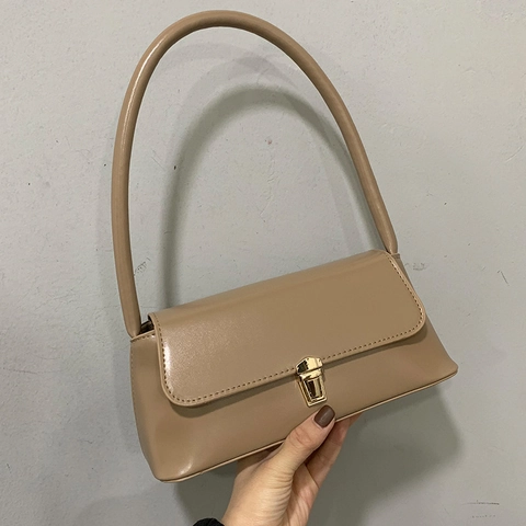 Französische Retro PU Leder Baguette Tasche Für Damen Große Kapazität Einfarbige Umhängetasche Mit Metallo Schloss Unterarmtasche
