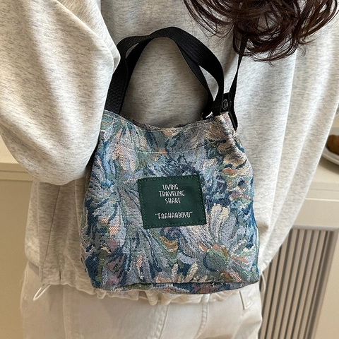 Borsa Tote Jacquard da Donna Vintage Motivo Floreale a Farfalla Borsa a Tracolla in Tela Mini Borsa per Uso Quotidiano