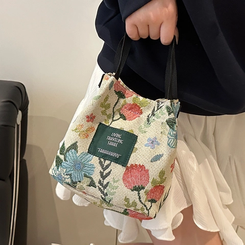 Borsa Tote Jacquard da Donna Vintage Motivo Floreale a Farfalla Borsa a Tracolla in Tela Mini Borsa per Uso Quotidiano