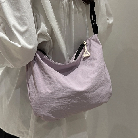 Bolso de Hombro de Lona Impermeable para Mujer Bolso Hobo Literario Casual de Color Sólido con Cremallera para Uso Diario