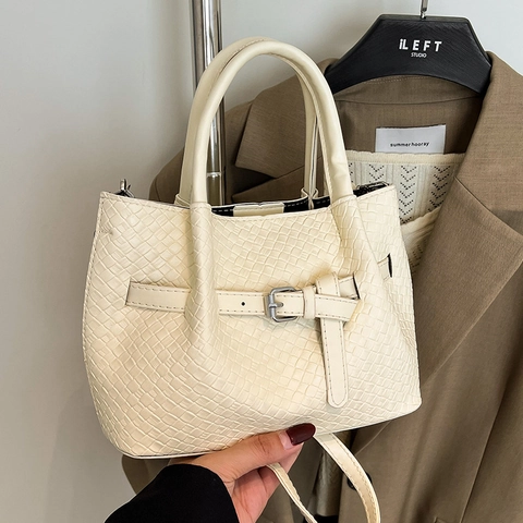 Damen Koreanischer Stil Geflochtene PU Leder Eimertasche Nische Süße Mode Handtasche 2025 Neu Schulter Umhängetasche Verstellbar Gurt