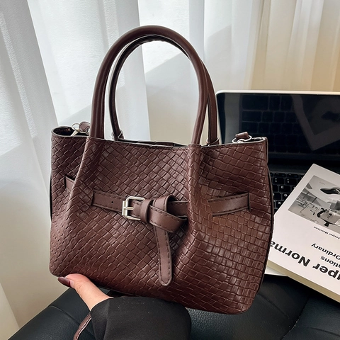 Damen Koreanischer Stil Geflochtene PU Leder Eimertasche Nische Süße Mode Handtasche 2025 Neu Schulter Umhängetasche Verstellbar Gurt