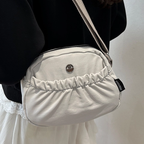 Minimalist Women Ruched Shoulder Bag Canvas Solid Color Crossbody Phone Bag Casual Commuting Fashion Daily Purse Handbag