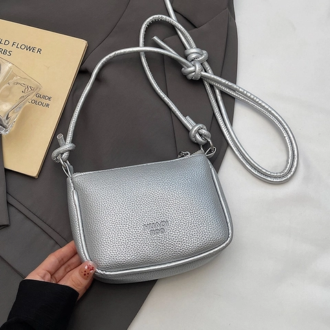 Borsa a Tracolla Minimalista in Pelle PU per Donna Piccola Borsa a Spalla Quadrata con Nodo Cinturino Chiusura a Zip