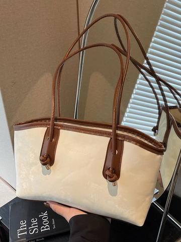Damen Große Kapazität PU Leder Schulter Tragetasche Vintage Geknoteter Griff Mode Buchstabendruck Achseltasche Für Büro Alltag