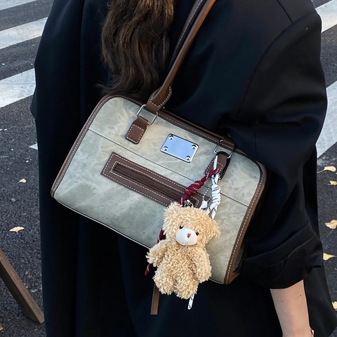 Borsa a Tracolla Vintage in Pelle PU Per Donna Borsa Tote Minimalista a Grande Capacità Borsa a Mano Pendolare Retro