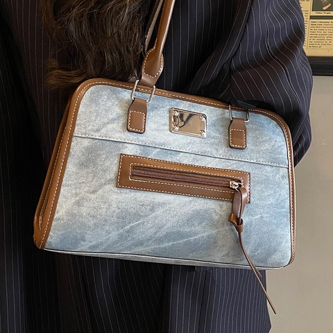 Borsa a Tracolla Vintage in Pelle PU Per Donna Borsa Tote Minimalista a Grande Capacità Borsa a Mano Pendolare Retro