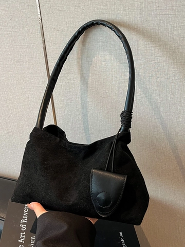 Borsa a Spalla da Donna Minimalista in Pelle PU Effetto Scamosciato Borsa Sottobraccio Retrò Con Pendente Decorativo