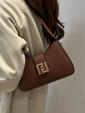 Vintage PU Leather Underarm Bag For Women Minimalist Solid Color Shoulder Bag With Geometric Metal Buckle Fashion Saddle Bag