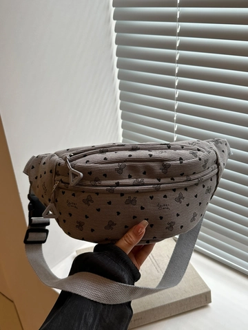 Dames Corduroy Borsttas Schattig Hart Strik Patroon Bedrukt Heuptas Casual Schoudertas Voor Dagelijks Reizen