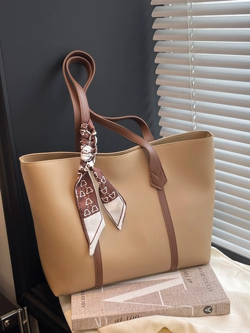 Borsa Tote da Donna in Pelle PU di Grande Capacità Borsa a Tracolla Versatile Con Scialle Decorativo Borsa a Mano