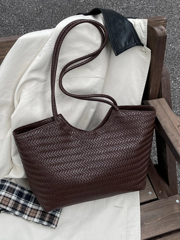 Damen Gewebte PU Leder Tote Bag Große Kapazität Vintage Schultertasche Bohemian Weave Hobo Handtasche Mode Casual Shopper
