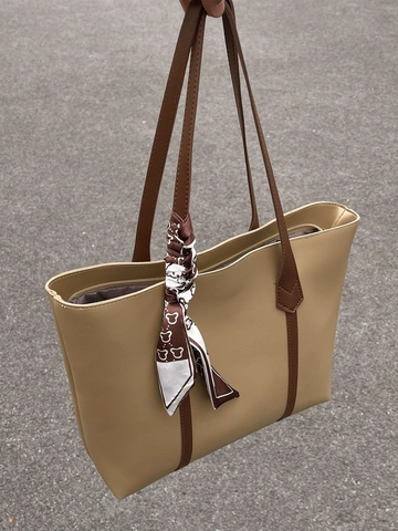 Borsa Tote da Donna in Pelle PU di Grande Capacità Borsa a Tracolla Versatile Con Scialle Decorativo Borsa a Mano