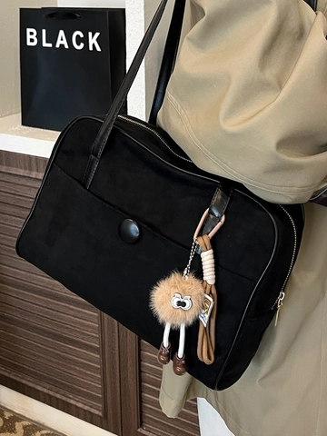 Borsa a Spalla in PU Effetto Scamosciato Vintage di Grande Capacità per Donna Borsa Sottobraccio Elegante Borsa Scuola Retrò con Ciondolo
