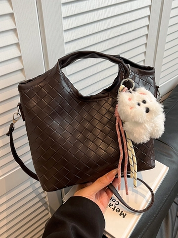 Fashion Women Woven PU Leather Shoulder Bag Urban Simple Intrecciato Crossbody Bag Large Capacity Bucket Tote Handbag For Daily Commuting