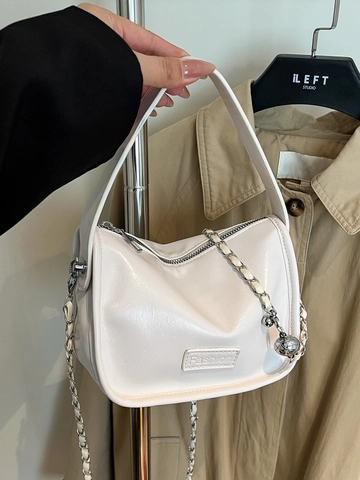Women Fashion PU Leather Underarm Bag Minimalist Stitched Design Chain Decoration Small Square Shoulder Bag Crossbody Satchel