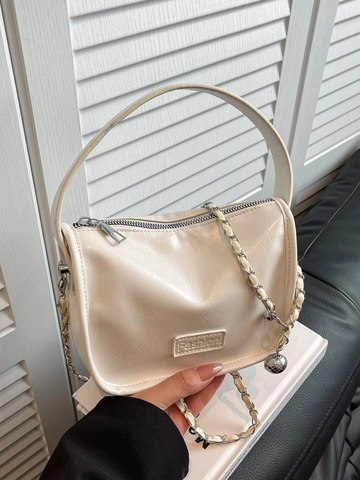 Women Fashion PU Leather Underarm Bag Minimalist Stitched Design Chain Decoration Small Square Shoulder Bag Crossbody Satchel