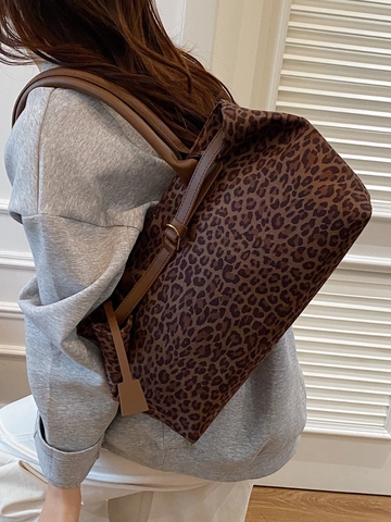 Fashion Leopard Print Tote Bag For Women Large Capacity PU Leather Shoulder Bag Stylish Urban Casual Handbag Daily Gift