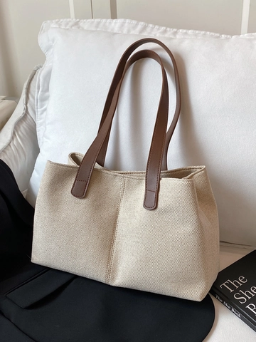 Bolso Tote de Cuero PU Minimalista para Mujer Gran Capacidad Bolso de Hombro Cosido Estilo Coreano Color Sólido Bolso de Oficina