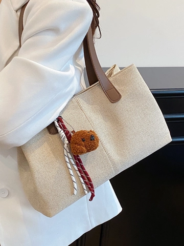 Bolso Tote de Cuero PU Minimalista para Mujer Gran Capacidad Bolso de Hombro Cosido Estilo Coreano Color Sólido Bolso de Oficina