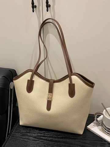 Borsa Tote Donna Grande Capacità alla Moda in Pelle PU Martellata Borsa a Spalla a Contrasto Borsa da Pendolare Versatile