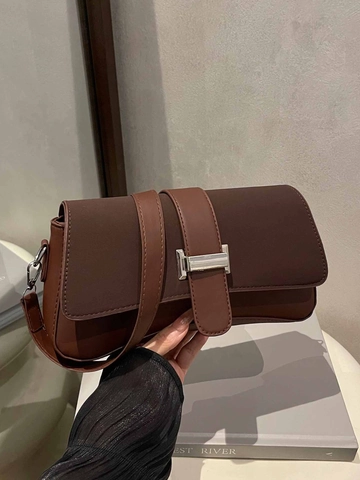Vintage Women PU Leather Underarm Bag Contrast Color Patchwork Shoulder Bag With Metal Buckle Square Flap Handbag Daily Bag