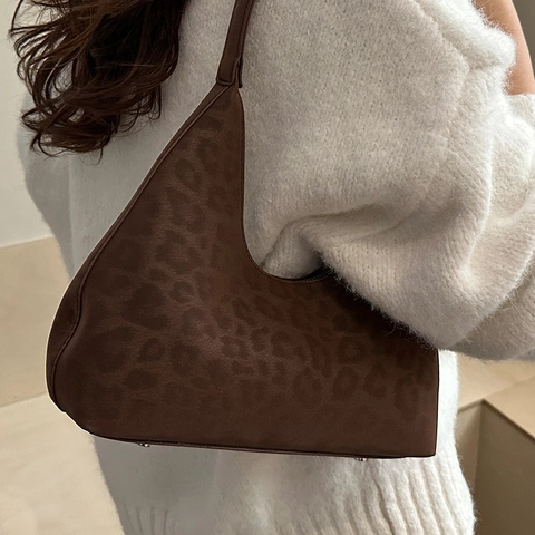 Vintage Leopardenmuster PU Achseltasche Für Damen Mode Hobo Schultertasche Reißverschluss Casual Tote Daily Handtasche