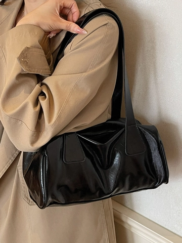 Retro Glänzende PU Leder Baguette Tasche Für Damen Schicke Achsel Schultertasche Zylindrische Handtasche Lässige Pendler Tasche