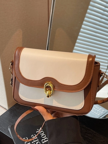 Vintage PU Leder Kleine Quadratische Tasche Für Damen Kontrastfarbe Minimalistische Schulter Umhängetasche Mit Metallschloss Mode Top