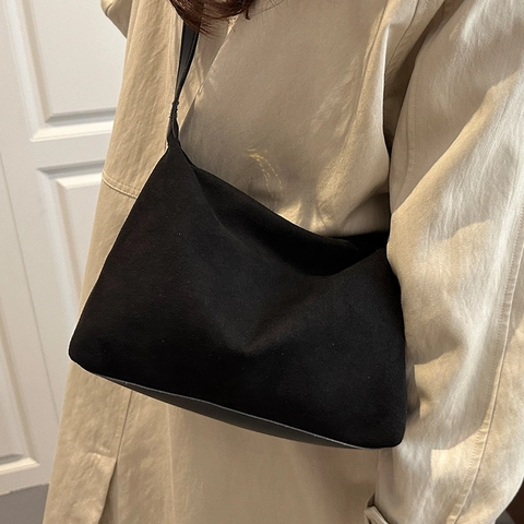 Bolso de Hombro de Cuero PU Vintage Textura Gamuza para Mujer Gran Capacidad Minimalista Hobo Tote Bolso Color Sólido Casual