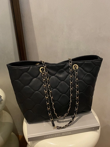 Große Kapazität Gesteppte Shopper Tasche Für Damen Vintage Rautenmuster PU Leder Schultertasche Mit Gold Metallkettenriemen