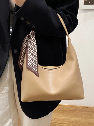 Borsa Hobo Sottobraccio in Pelle PU Retro Francese da Donna Con Sciarpa di Seta Grande Capacità Borsa a Spalla Pendolare