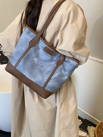 Damen Mode Retro Große Kapazität PU Leder Tragetasche Farbnaht Umhängetasche Pendler Handtasche Mit Niedlichem Hund Anhänger