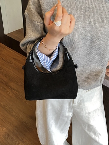 Borsa a Spalla Hobo da Donna in Finta Pelle Scamosciata Vintage Borsa a Mezzaluna Casual Con Pendente a Cane di Peluche