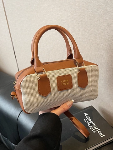 Borsa Bowling in Tela e Pelle PU Vintage per Donna Moda Invernale Borsa a Tracolla Boston con Cinturino Regolabile