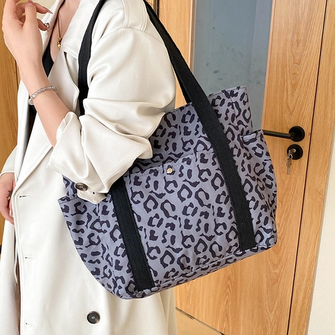 Leopardenmuster Segeltuch Einkaufstasche Große Kapazität Damen Schultertasche Mit Mehreren Taschen Mode Lässig Pendler Student Büchertasche
