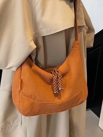 Städtische Minimalistische Cord Schultertasche Für Damen Große Kapazität Tote Hobo Tasche Mit Gewebtem Reißverschluss