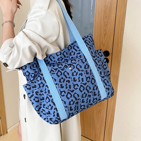 Leopardenmuster Segeltuch Einkaufstasche Große Kapazität Damen Schultertasche Mit Mehreren Taschen Mode Lässig Pendler Student Büchertasche