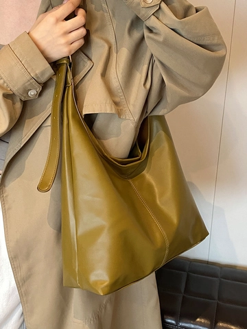 Bolso de Hombro Hobo de Cuero PU de Gran Capacidad para Mujer Bolso Tote Minimalista Color Sólido Costuras Elegantes