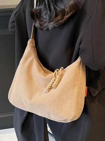 Städtische Minimalistische Cord Schultertasche Für Damen Große Kapazität Tote Hobo Tasche Mit Gewebtem Reißverschluss
