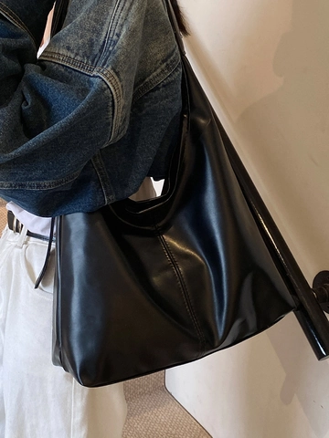 Bolso de Hombro Hobo de Cuero PU de Gran Capacidad para Mujer Bolso Tote Minimalista Color Sólido Costuras Elegantes